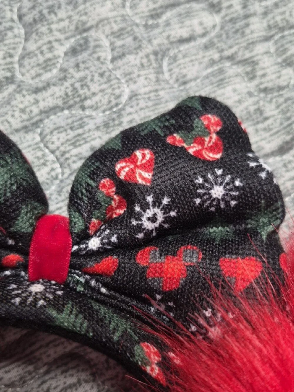 Disney Red Pom-Pom Bow Headband with Patterned Bow